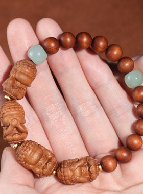 男女檀香木朱砂四不佛佛珠手串