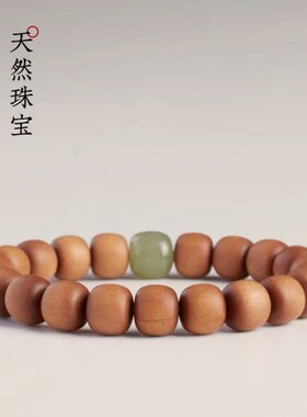 情侣檀香木民族风桶珠玉石手串