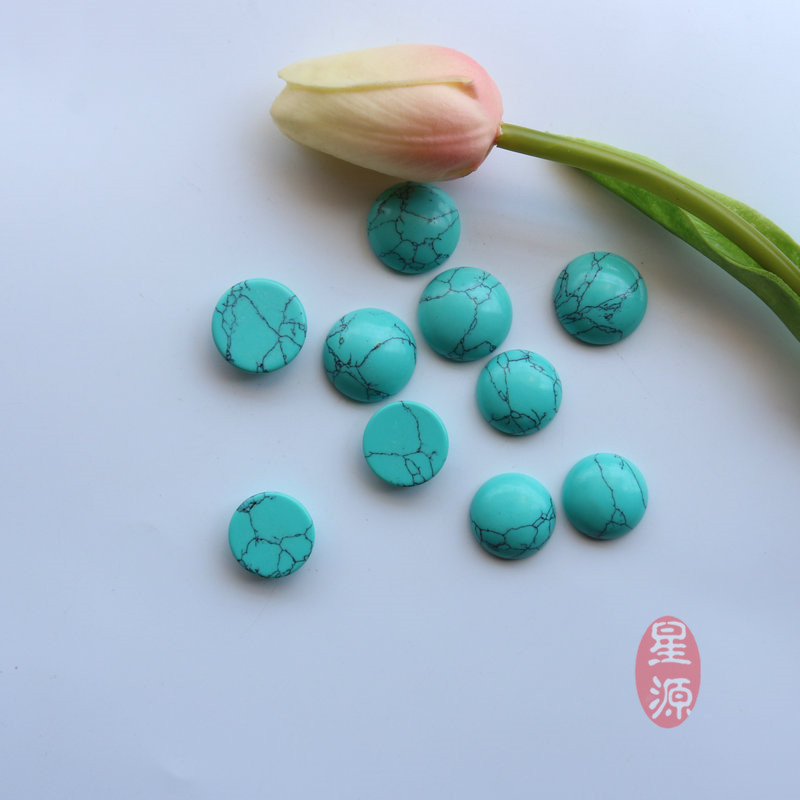 Natural blue turquoise round half circle ring surface 6-20mm bare stone patch diy ring pendant jewelry accessories