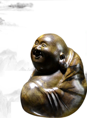 纯手工摆件家居饰品金丝楠木雕客厅装饰木雕弥勒手把件禅意阴沉木