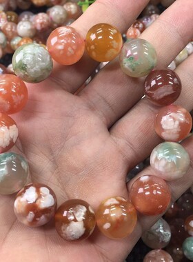 天然樱花玛瑙飘绿单圈