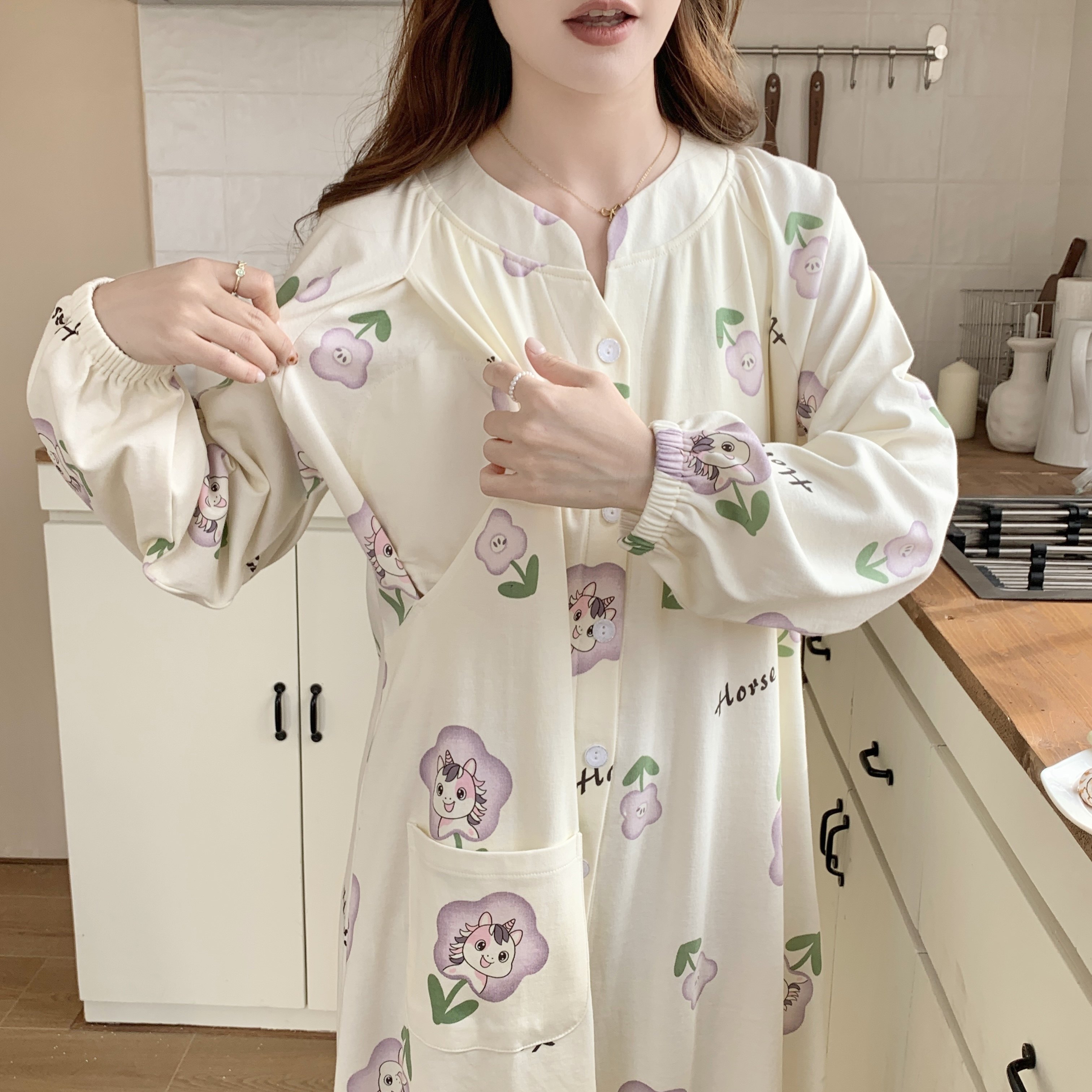 孕妇进产房待产裙春秋纯棉月子服产后薄款哺乳睡裙带胸垫产妇长裙,淘宝优惠券,粉丝福利购,淘宝优惠卷