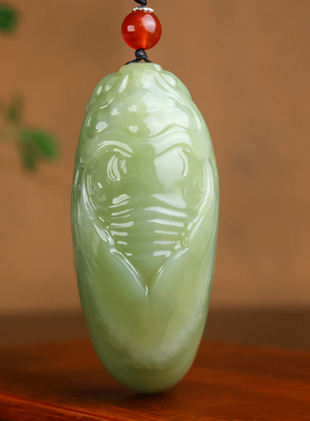 和田玉籽料玉蝉手把件玉石知了