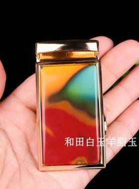 天然新疆和田玉彩玉镶嵌皮带扣腰配男款玉石自动扣腰扣手把件腰佩