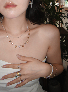 小岛的歌 黄打屁复古简约个性小众贝壳超闪钻设计感项链手链组合