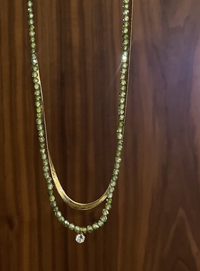 荒芜地上的绿 黄打屁串珠质感小众仙气甜闪复古叠戴钛钢项链组合