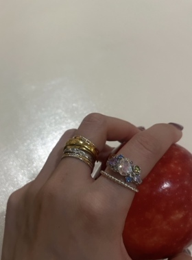 黄打屁复古线条925银开口戒指