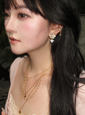 泡芙花束 黄打屁原创设计复古小众甜美珠闪氛围925银耳钉耳夹耳环