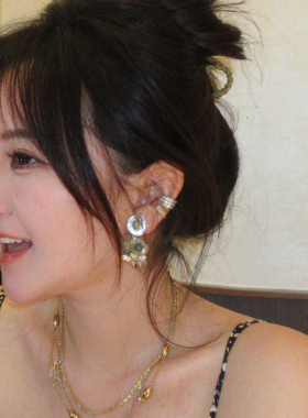 竹林听雨 黄打屁原创设计小众新中式冷天然石甜美仙925银耳钉耳夹
