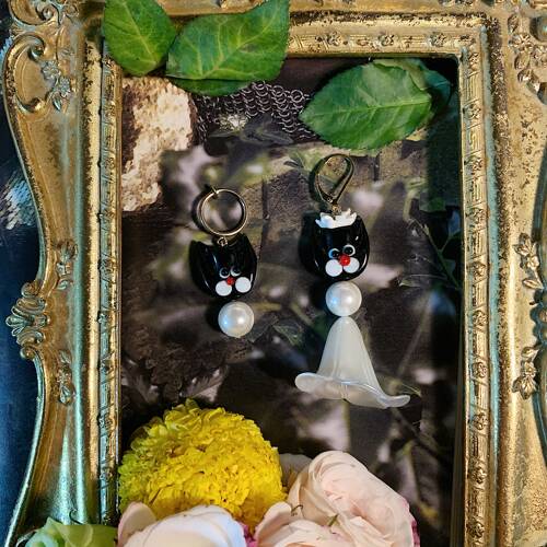 新娘阿花*黄打屁原创设计不抄袭婚纱猫爱精致玩味复古时髦耳钉夹-图2