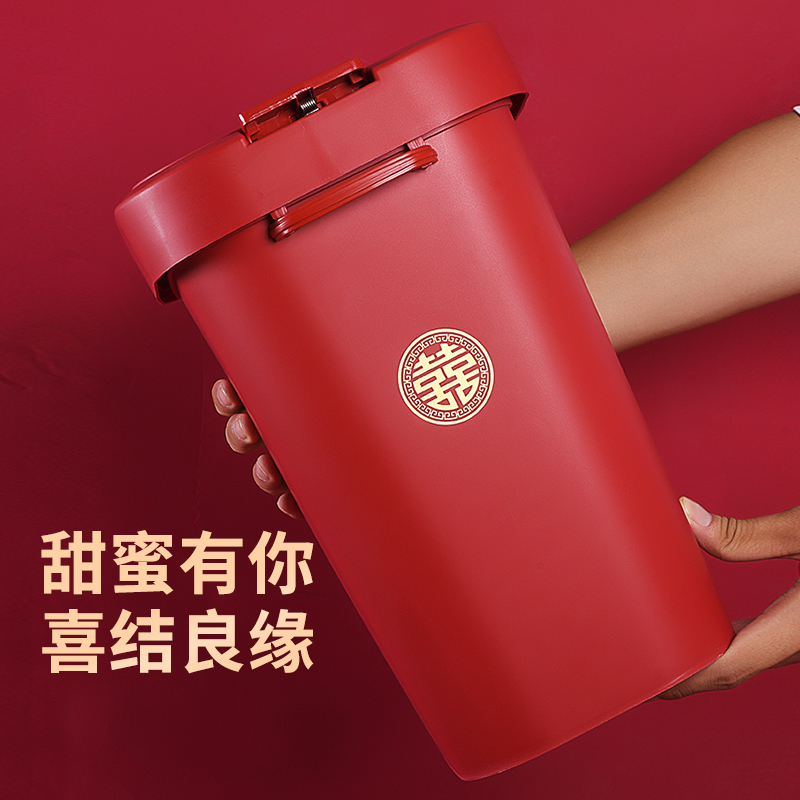 红色喜字垃圾桶婚礼婆家家用按压塑料纸篓婚庆陪嫁子孙桶结婚用品