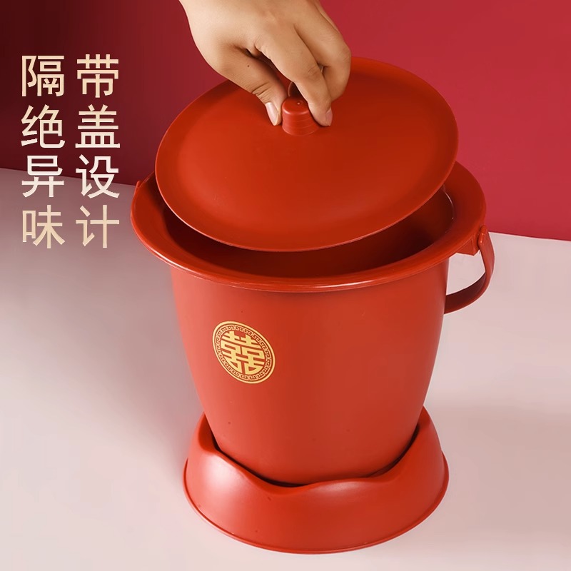 红色痰盂高脚婚庆用品结婚红马桶子孙桶新娘陪嫁大人儿童尿桶老人