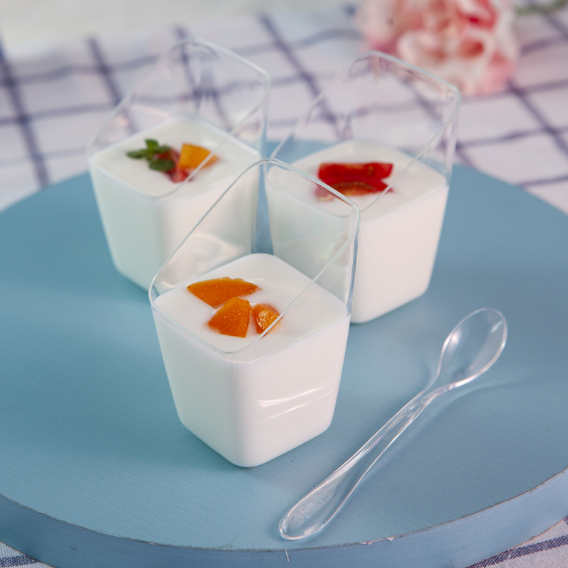 甜品杯慕斯布丁杯奶冻杯斜方透明迷你品尝塑料杯食品级一次性杯子 - 图2