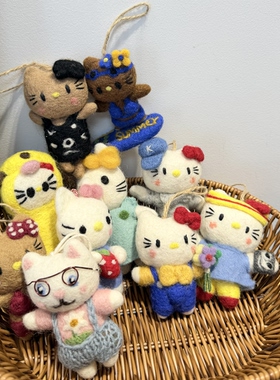 尼泊尔手工羊毛毡可爱kitty包包挂件钥匙扣车挂饰创意礼物