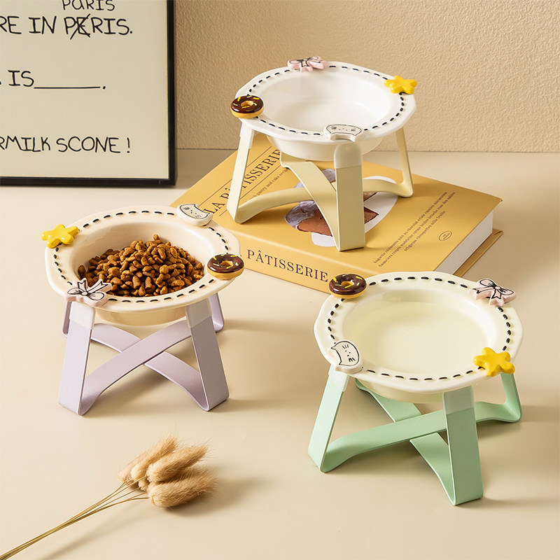 浮雕宠物碗猫碗陶瓷碗狗狗吃饭喝水碗食盆防黑下巴带支架猫狗碗,淘宝优惠券,粉丝福利购,淘宝优惠卷