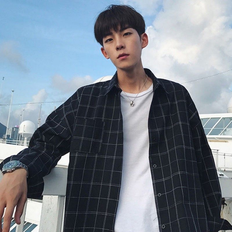 帅气外套韩版上衣男衬衫ins格子潮流长袖春秋季学生宽松百搭休闲,淘宝优惠券,粉丝福利购,淘宝优惠卷