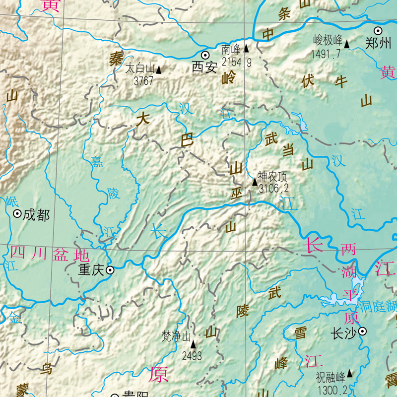 中国地势地形图山脉地貌河流走向图湖泊分布图地理知识教室文化墙-图1