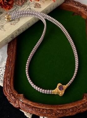 高品紫色3mm贝珠项链女轻奢小众锁骨链简约甜美颈链