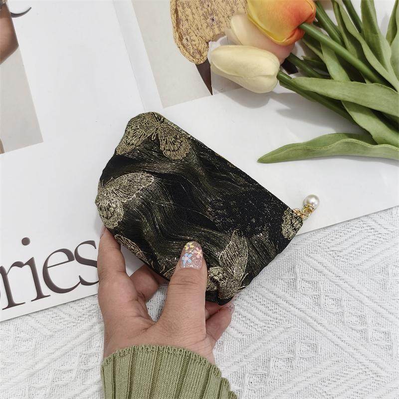 小巧零钱包卡包女精致黑色蝴蝶提花口红耳机收纳袋迷你拉链手拿包,淘宝优惠券,粉丝福利购,淘宝优惠卷