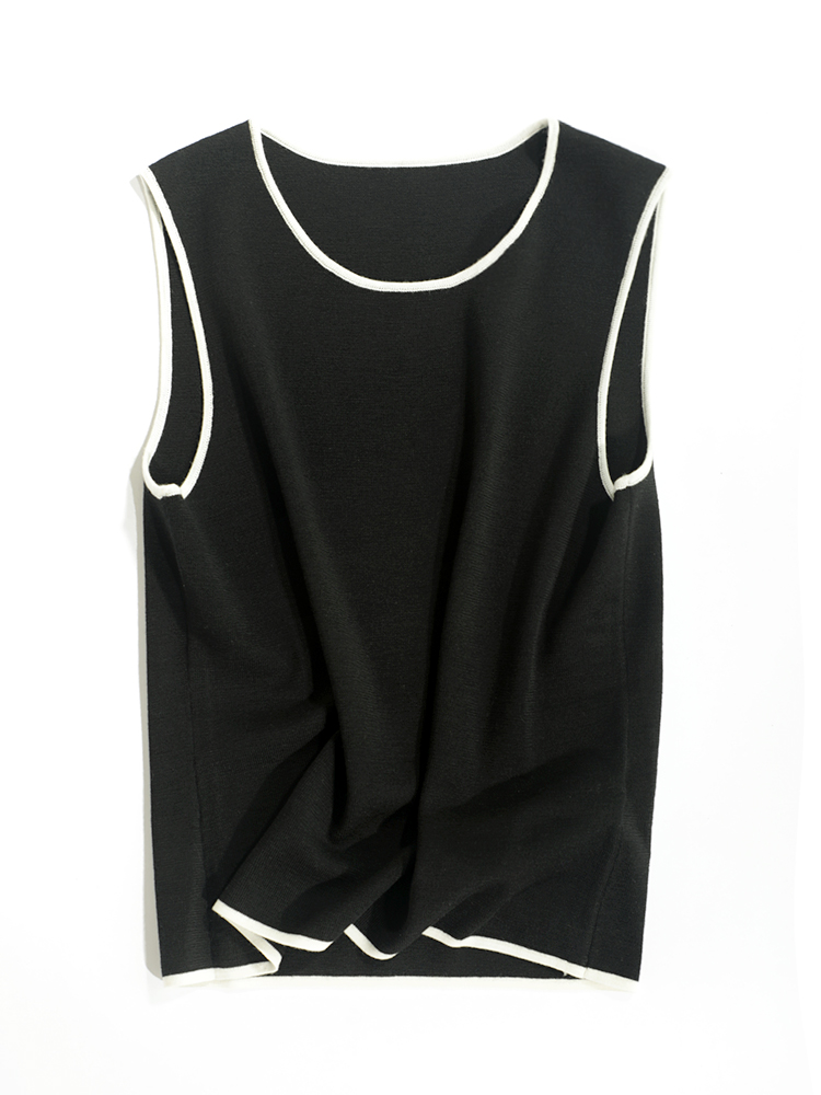 有帆-叠穿小物！日常通勤百搭绵羊毛拼色针织背心圆领无袖背心上 - 图3