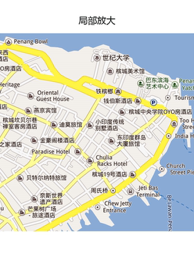 马来西亚槟城州乔治城地图 定制移民外贸旅游行社公司会议室贴图