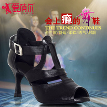 Real leather Latin dance shoes women with soft bottom fish mouth black square dance shoes sandals outside wearing fashion dance shoes summer style