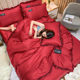 Wedding ice silk four-piece set summer wedding room festive quilt cover bed sheet lace wedding simple red bedding