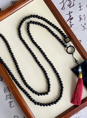 长款7a黑玛瑙国风斜挎链醒狮且慢香包抖音同款中式百搭背背链女