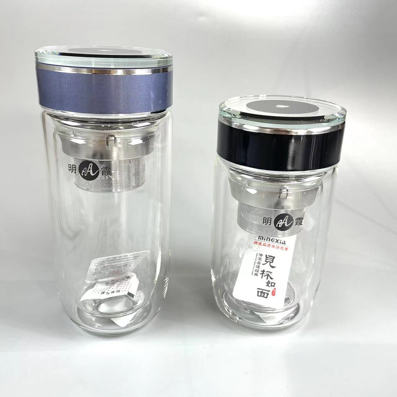 明霞3556双层鹅蛋杯定制印字大肚玻璃杯镜面杯盖商务男士高档车载-图2