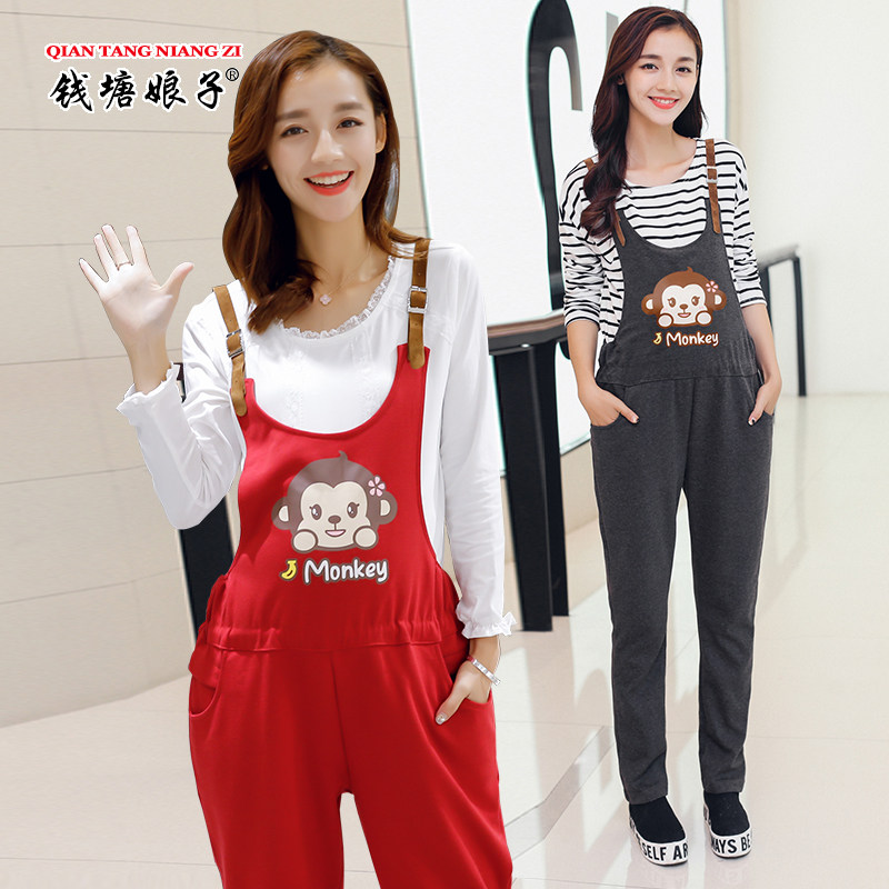 孕妇春秋装潮妈外穿韩版宽松背带裤 喜韵母婴孕妇背带裤