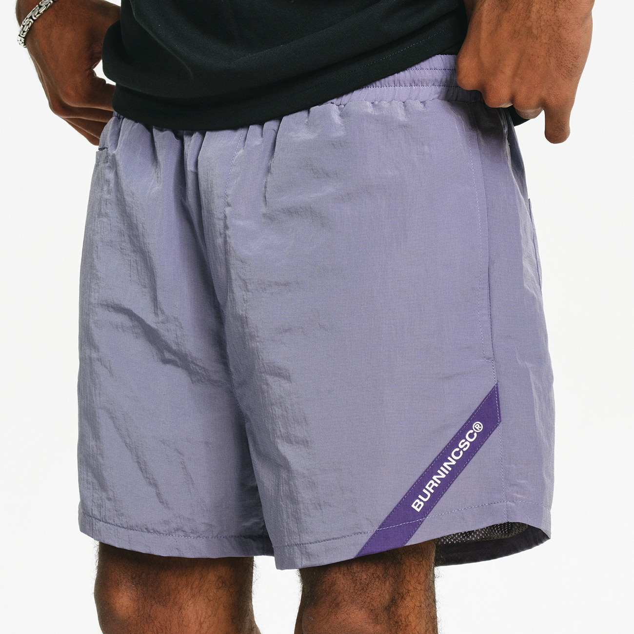 BURNIN*织带拼接尼龙休闲短裤男夏运动休闲速干宽松裤子国潮百搭 - 图3
