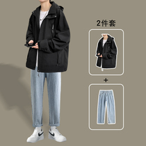 Assault Clothing Jacket Mens Suit Fall Trend Casual Lianhood Overalls Jacket Matching Denim Pants Handsome Set