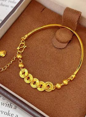 五帝沙金钱币手链爆闪碎冰女款高级转运百搭组合女友老婆闺蜜礼物