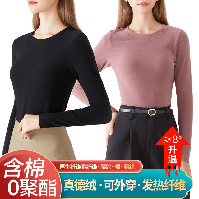 Women's winter inner and outer wear round neck thermal underwear German velvet long-sleeved tops slim bottoming cotton sweater