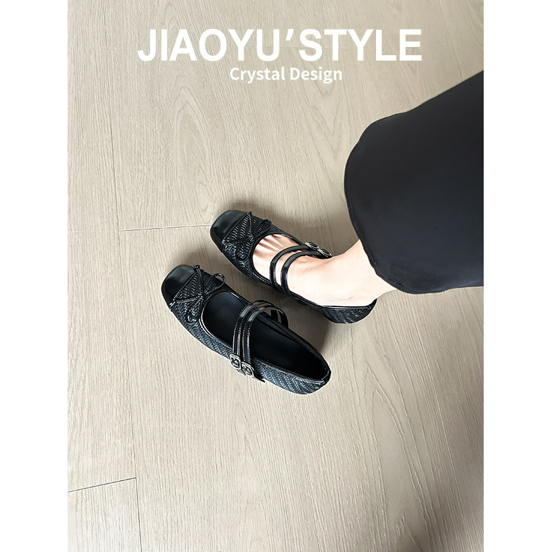 真皮~骄屿复古内增高蝴蝶结编织单鞋女2026新款通勤芭蕾玛丽珍鞋