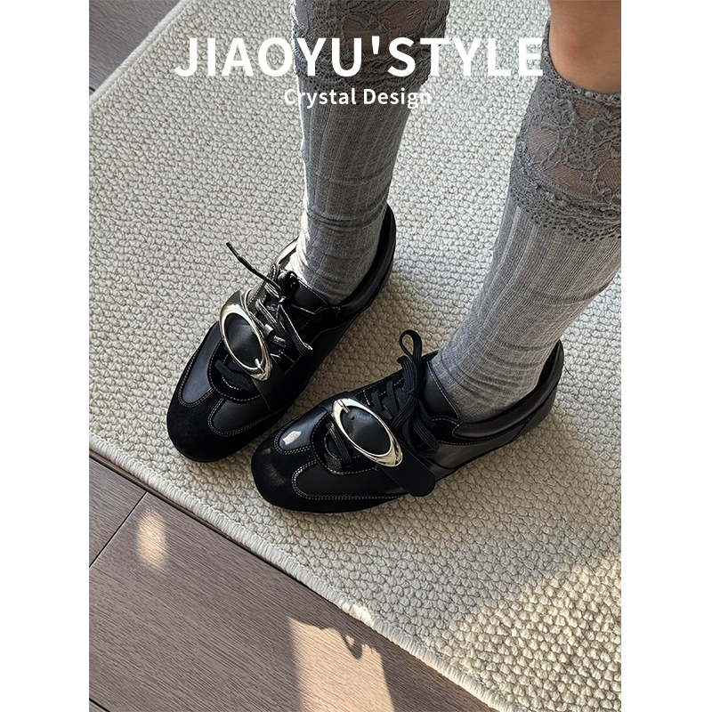 真皮~骄屿复古金属扣内增高德训鞋女新款系带单鞋运动休闲阿甘鞋,淘宝优惠券,粉丝福利购,淘宝优惠卷