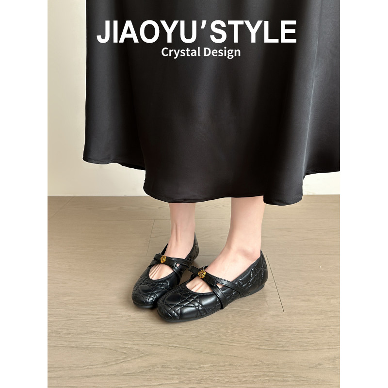 真皮~骄屿山茶花玛丽珍鞋女2026新款芭蕾风菱格珍珠通勤浅口单鞋,淘宝优惠券,粉丝福利购,淘宝优惠卷