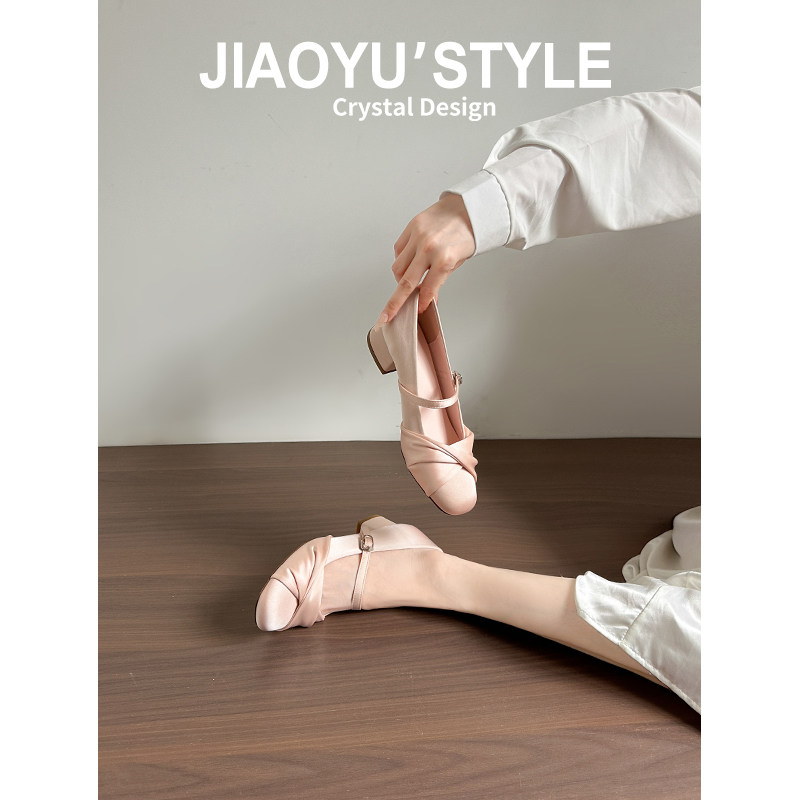 真皮~骄屿小香风芭蕾玛丽珍鞋女2026春新款裸色高跟鞋配裙子单鞋