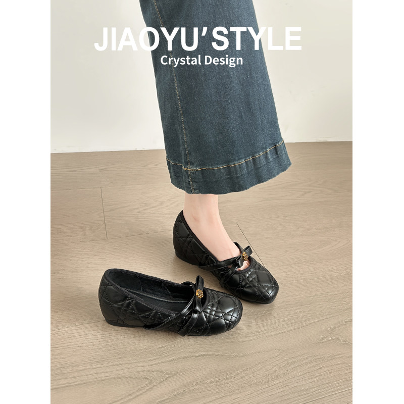 真皮~骄屿小香风黑色菱格玛丽珍鞋女2026春季新款蝴蝶结浅口单鞋,淘宝优惠券,粉丝福利购,淘宝优惠卷