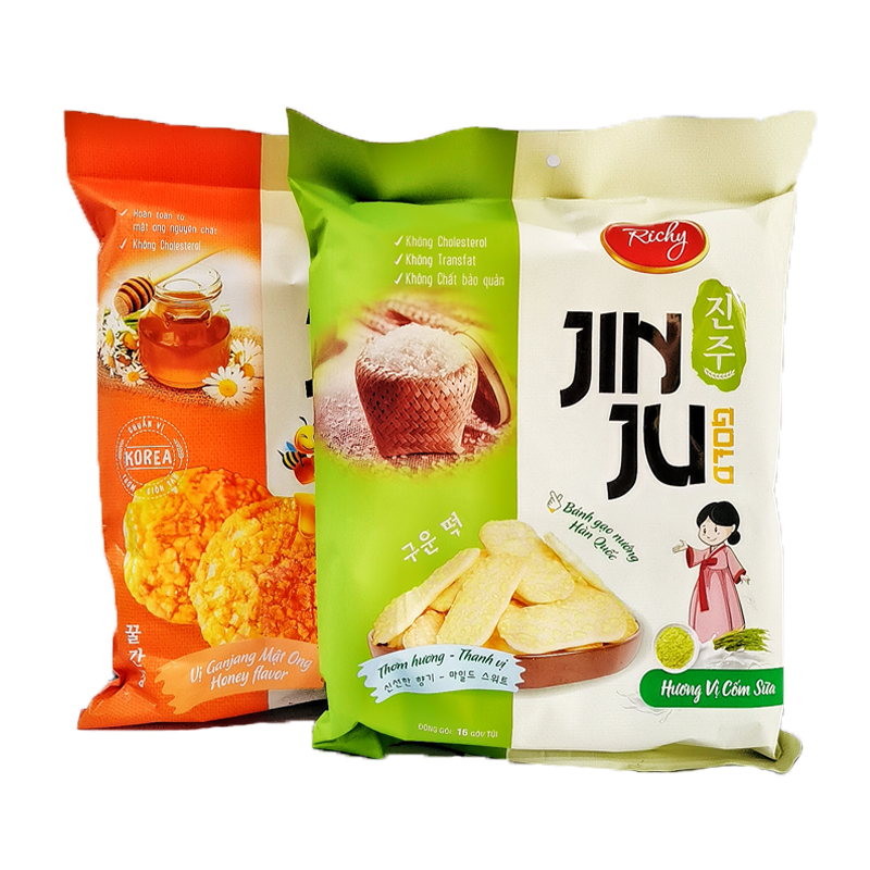 越南进口RICHYJINJU金色米饼雪饼蜂蜜味牛奶味独立包装膨化零食品-图3