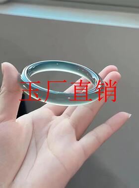 高档玛瑙库里蓝手镯蓝色冰透蓝底