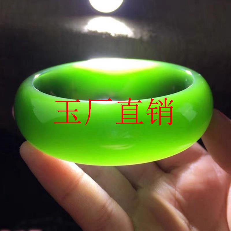 俄罗斯碧玉新坑料和田玉碧玉宽版轮胎手镯加厚菠菜绿高级感玉镯子