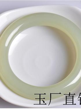 新疆和田玉晴水手镯青白玉少女感玉镯子浅湖水绿百搭款胖圆条镯子