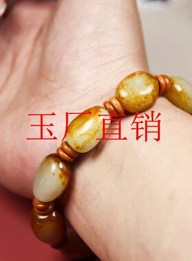 新疆和田玉玉石佛头手串民族风红皮手链原石红沁皮男女同款送礼品