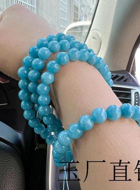 高端海蓝宝多圈颗佛珠手蓝色水晶手串名族风项链毛衣念珠送礼