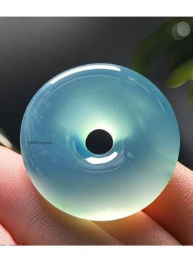 精致冰种蓝色玛瑙平安扣吊坠冰透