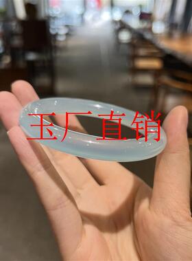甜美精挑玛瑙圆条天青冻冰种新中式晴水手镯少女款汉服手饰品处理
