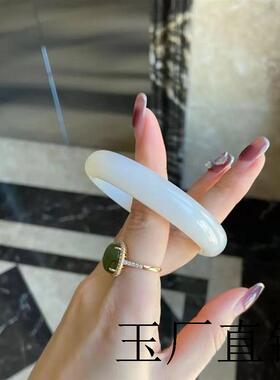 青海料青白玉圆条女款玉石镯子高端和田玉叮当镯羊脂白玉高端手镯