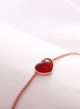 红玛瑙爱心925纯银女ins小众手链