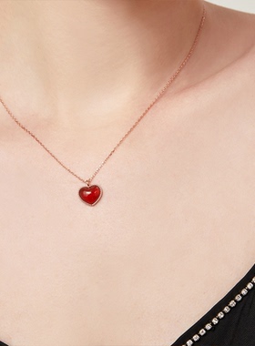 小红心锁骨链天然玛瑙纯银项链